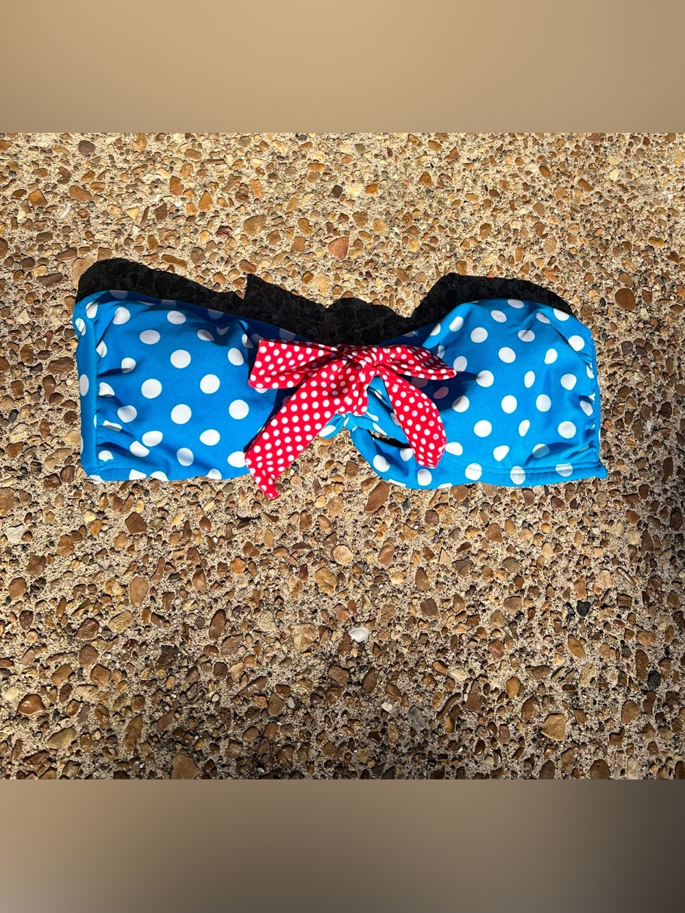 Pinup Bikini Top Vintage Y2K Retro XS/S Blue Strapless w/ Red Bow